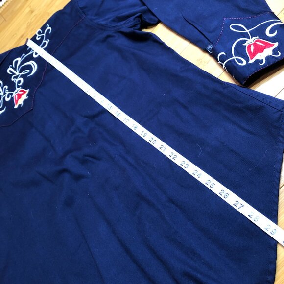 Rockmount Ranch Western Wear Navy Floral Cotton Mens Vintage Shirt S M - Picture 10 of 11